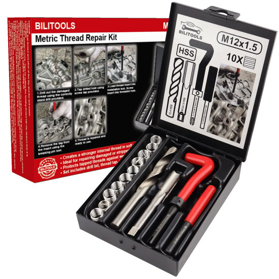Picture of BILITOOLS M12x1.5 Thread Repair Kit, HSS Drill Helicoil Repair Kit Metric