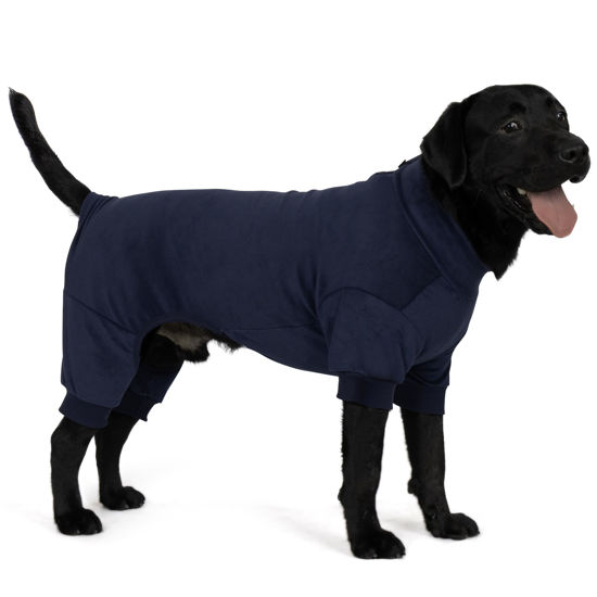 Picture of cyeollo Dog Pajamas Thermal Dog Onesie Fleece Dog Pjs Jumpsuit Stretchable Warm Dog Pajamas for Medium to Large Sized Dogs Girl Boy, Color Navy