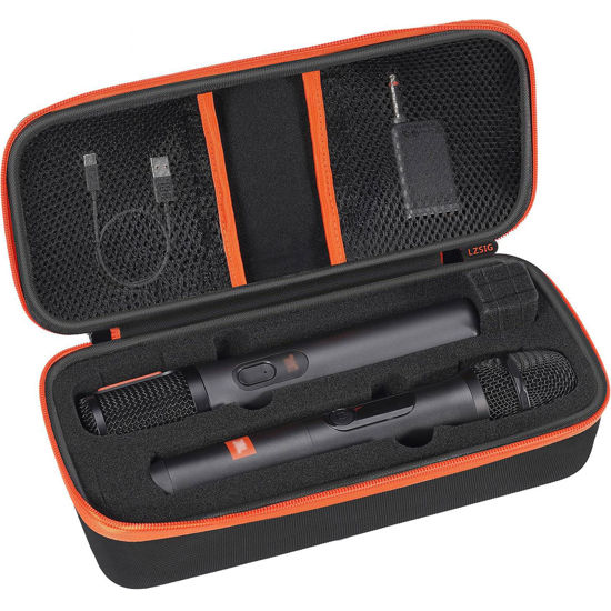 Picture of LZSIG Wireless Microphone Case Compatible with JBL 2 Mic with Adjustable DIY Foam, Partybox Mic Portable Travel Storage Bag for Receiver, Batteries and Other Accessories, Karaoke (Box ONLY) - Black