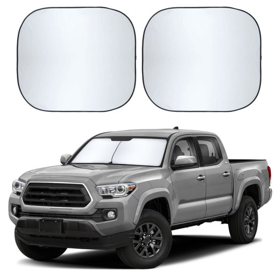 Picture of Autovir 2 Piece Truck Windshield Sun Shade Foldable | Front Windshield Shade for Superior Sun, Heat, and UV Rays Protection | Square Sunshade for Car Ensuring Interior Protection | Large (36"x32.5")
