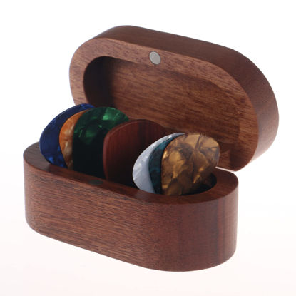 Picture of MYLYWOO Sapele Guitar Pick Holder Set with 1 Rosewood Pick and 6 Celluloid Picks in 3 Thicknesses, Mini Wooden Jewelry Organizers, Wood Color knick-knacks, 3.35×1.77×1.58 inches Storages