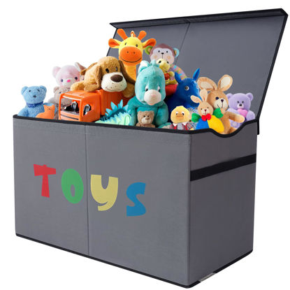 Picture of YOLOXO Toy Box Chest, Collapsible Sturdy Storage Bins with Lids, Extra Large Kids Toy Storage Organizer Boxes Bins Baskets for Kids, Boys, Girls, Nursery Room, Playroom, Closet (A-TBX-GRAY-MULTI)
