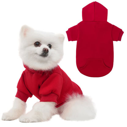 Picture of Basic Dog Hoodie - Soft and Warm Dog Hoodie Sweater with Leash Hole and Pocket, Dog Winter Coat, Cold Weather Clothes for XS-XXL Dogs Red