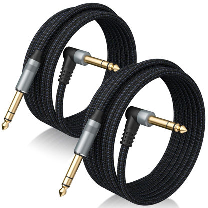 Picture of Birvemce 2 Pack Premium TRS Cable 10FT, 1/4 Inch TRS Cable- Noise Free and Long-Lasting Stereo 1/4 Audio Cable, Balanced Interconnect Line for Electric Guitar, Mixer, Studio Monitor, Right Angle