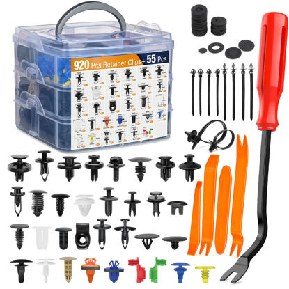Picture of GOOACC 975Pcs Car Push Retainer Clips & Auto Fasteners Assortment 33 Most Popular Sizes Bumper Fender Rivets with Cable Ties Remover for Ford GM Toyota Honda Chrysler BMW Benz Audi Nissan Mazda Subaru
