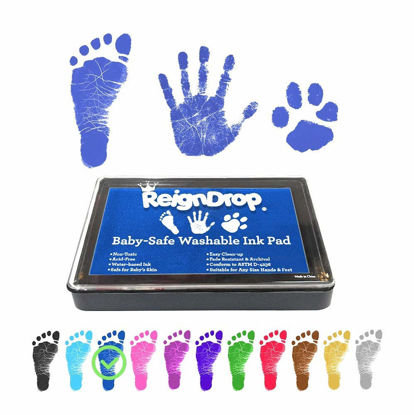 Picture of ReignDrop Ink Pad For Baby Footprint & Handprint - Creates Impressive Long Lasting Keepsake Stamp for Infant & Kids. Smudge Proof, Easy to Wipe Off Skin, Safe & Gentle Acid Free(Dark Blue)