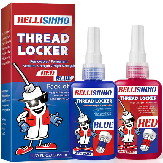 Picture of Thread Lock Blue and Red, Medium and Strong Strength Threadlocker, Thread Locker for Nuts, Bolts, Fasteners and Metals, Anaerobic Curing Screw Glue to Prevent Loosening (Blue and Red)