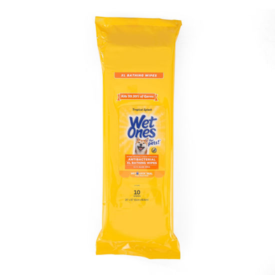 Picture of Wet Ones for Pets Multipurpose XL Disposable Pet Bathing Wipes, 10ct, Tropical Splash Scent | Dog Cleaning Wipes, Extra Large Disposable Dog Wipes, Scented Dog Wipes