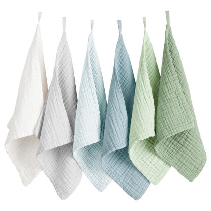 Picture of Konssy 6 Pack Baby Muslin Washcloths for Unisex 100% Cotton Wash Cloth Set for Baby Face Body Comfy and Soft for Newborn Infants Kids Girls and Boys