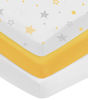 Picture of American Baby Company 3 Pack Printed 100% Natural Cotton Value Jersey Knit Fitted Portable/Mini-Crib Sheet, Golden Yellow Star/Yellow/White, Soft Breathable, for Boys and Girls