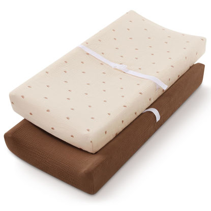 Picture of Blissful Diary Muslin Changing Pad Cover for Girls Boys, Ultra Soft Breathable Cotton, Baby Diaper Change Table Pad Covers, 2Pack (Sunshine&Brown)