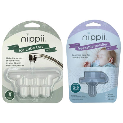Picture of Nippii Original Freezable Teether Pacifier & Ice Cube Tray - Silicone Pacifier for Baby Teething Relief - Ice Cube Trays for Freezer, Fits Nippii Teething Pacifier - BPA Free & Easy to Clean - Bundle