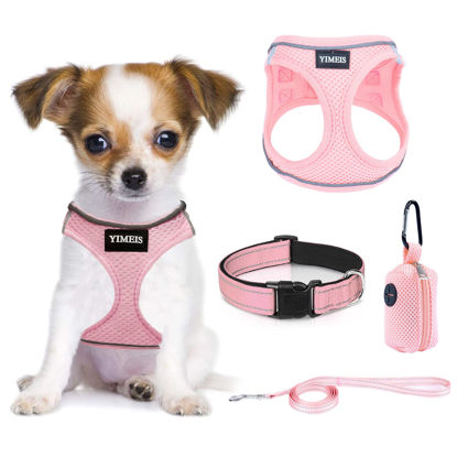Picture of YIMEIS Dog Harness and Leash Set, No Pull Soft Mesh Pet Harness, Reflective Adjustable Puppy Vest for Small Medium Large Dogs, Cats (Pink-Update, X-Small (Pack of 1)