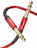 Picture of JSAUX 1/4 Inch Guitar Instrument Cable 20FT, 6.35mm (1/4) TRS to 6.35mm (1/4) TRS Stereo Audio Cable Male to Male Straight-to-Straight for Electric Guitar, bass Guitar, Electric Mandolin-Red