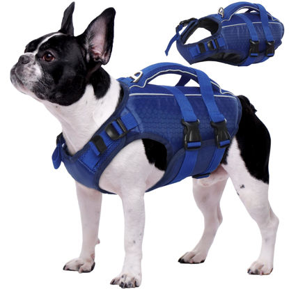 Picture of Kuoser Dog Life Jacket High Flotation, Reflective Dog Life Vest for Swimming Boating, Adjustable Small Medium Large Dog lifejacket, Lightweight Dog Life Preserver Rescue Handle Spring Summer Pool