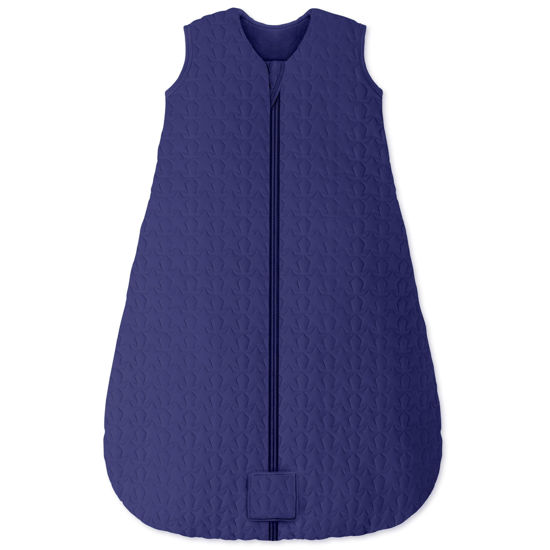 Picture of Unnivoll Baby Sleep Sack 6-12 Months TOG 2.5 Winter Baby Wearable Blanket, 100% Cotton Fabric Newborn Infant Sleeping Sack 2-Way Zipper Quilted Sleepsack, Warm Soft Navy Blue