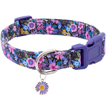 Picture of Faygarsle Cotton Dog Collar Cute Dog Collars for Small Medium Large Dogs Purple Floral Colored Options Soft and Fancy Pet Collars for Girls Flower Pattern for Girl Dog Collar M