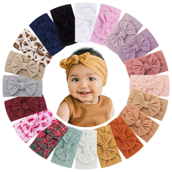 Picture of jollybows 20pcs Baby Girls Nylon Headbands Turban Hair Bows Hair Band Elastic Hair Accessories for Kids Toddlers Infants Newborn-Holiday Print Set