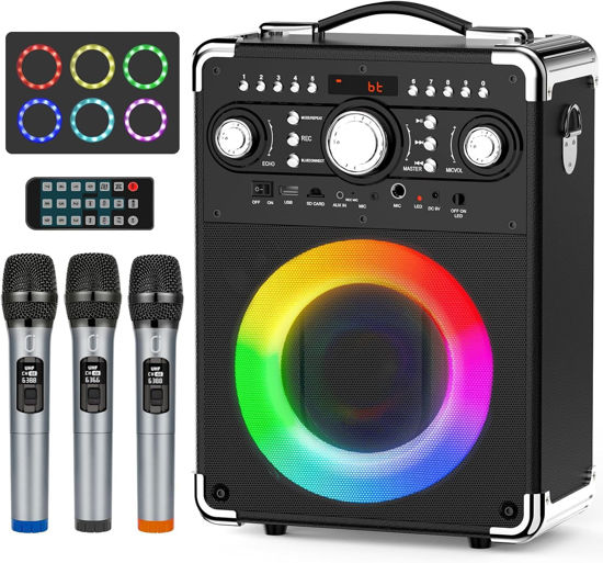 Picture of HWWR Karaoke Machine with 3 Microphones for Adults and Kids,Portable Party Karaoke Speaker with DJ Lights, Bluetooth Speaker for Home Party, Gatherings,Monitor-Speaker-and-subwoofer-Parts