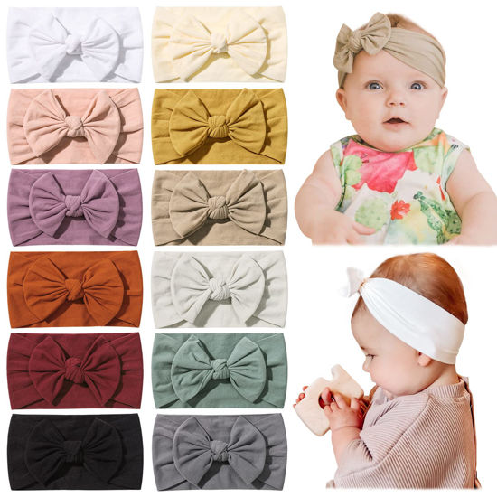 Picture of jollybows 12pcs Baby Nylon Headbands With Bow Elastic Hairband For Girls Newborn Infant Toddlers Kids Hair Accessories