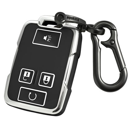Picture of Kirsnda for GMC Key fob Cover case with Keychain,Soft TPU Key Shell/Skin,4-Buttons fit Chevy Colorado Silverado Suburban Tahoe Silverado Remote Key Vehicle Accessories(Black Silver)