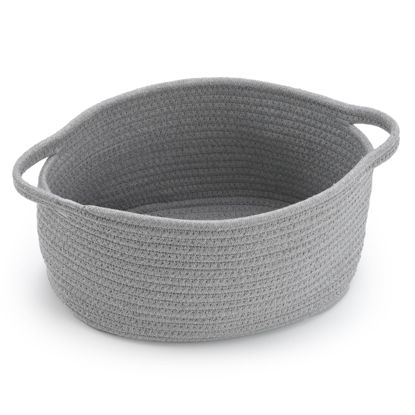 Picture of Woven Storage Basket with Handles, Cotton Nursery Container Organizer Holder for Toys Book Baby Diapers Pet Shelf Closet Organization Decor
