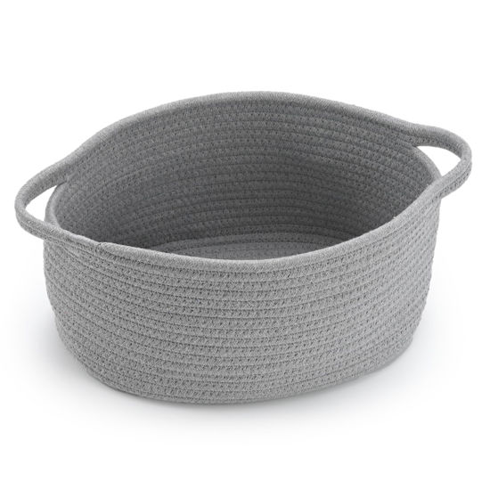 Picture of Woven Storage Basket with Handles, Cotton Nursery Container Organizer Holder for Toys Book Baby Diapers Pet Shelf Closet Organization Decor