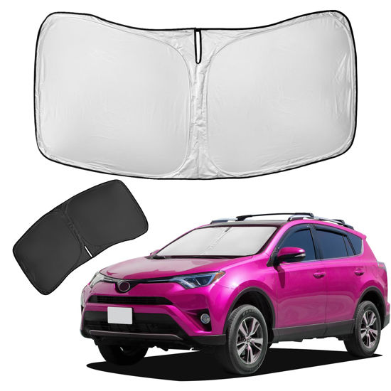 Picture of for 2025 Toyota RAV4 Sun Shade Sunshade Windshield Cover 4-Layers Front Window Shade for RAV4 2019-2024 2025 Custom Fit Sun Visor - 240T Retractable Shade Blocks UV Rays Car Accessories
