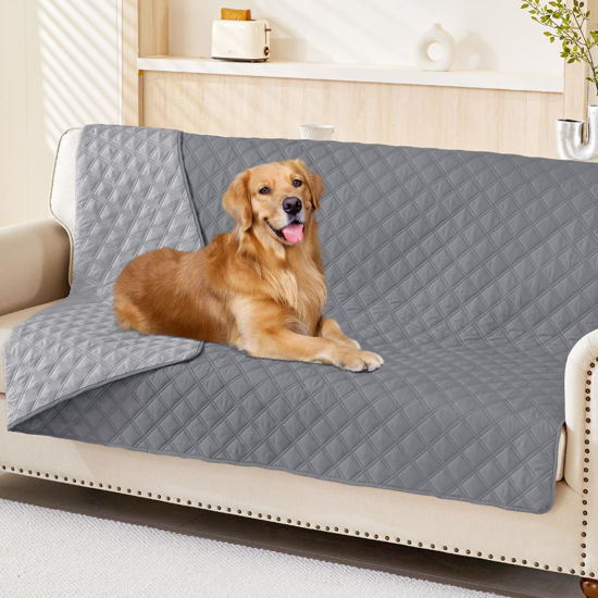 Picture of Smiry Waterproof Dog Blanket, Reversible Dog Bed Cover Pet Blanket, Soft Couch Cover for Dogs Washable, Bed Couch Sofa Furniture Protector for Puppy Cat Kids (52"x82", Grey/Light Grey)