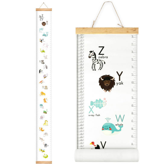 Picture of Mibote Baby Growth Height Chart Handing Ruler Wall Decor for Kids, Canvas Removable Height Growth Chart 79" x 7.9" (Letters)