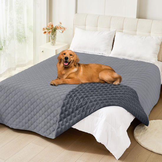 Picture of Smiry Waterproof Dog Blanket, Reversible Dog Bed Cover Pet Blanket, Soft Couch Cover for Dogs Washable, Bed Couch Sofa Furniture Protector for Puppy Cat Kids (82"x102", Grey/Dark Grey)