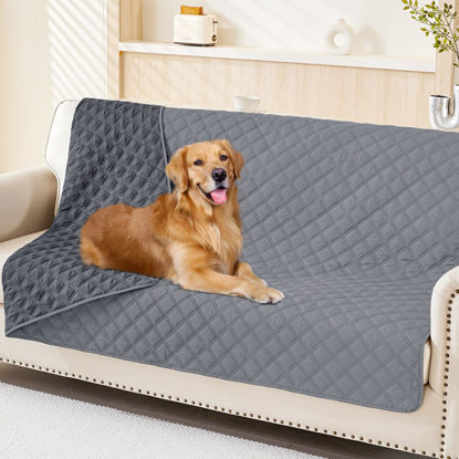 Picture of Smiry Waterproof Dog Blanket, Reversible Dog Bed Cover Pet Blanket, Soft Couch Cover for Dogs Washable, Bed Couch Sofa Furniture Protector for Puppy Cat Kids (68"x82", Grey/Dark Grey)