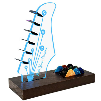Picture of NZNDB Light Up Guitar Pick Holder, Wooden Guitar Pick Holder for Picks Storage and Display, Music Gift for Men Guitar Music Lovers Players Guitarist, Guitar Accessories