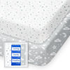 Picture of Pack and Play Sheets Fitted, TotBasic Buttery Soft Portable Crib Sheets, Compatible with Graco Pack n Play Playard Crib & Other 27 x 39 Inch Playpen Mattress, 2 Pack Playard Sheets(Grey Stars & Moon)