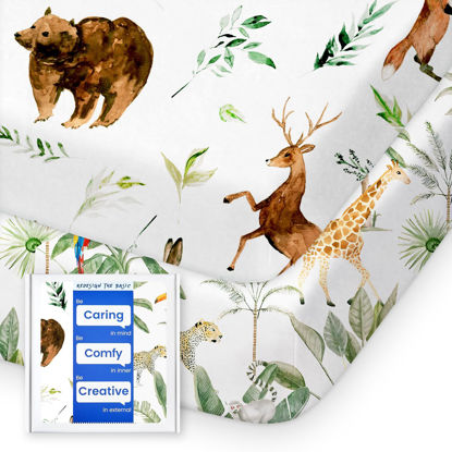 Picture of Pack N Play Sheets Fitted, TotBasic Ultra Soft Woodland Mini Crib Sheets, Premium Jersey Knit Pack and Play Sheets, Stretchy Neutral Play Yard Sheets for Pack and Play Mattress, 2 Pack (Animal Safari)