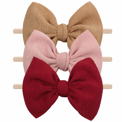 Picture of YanJie Baby Girls Nylon Headbands Newborn Bows Handmade Hair Bows Hairbands Hair Accessories for Newborn Infant Toddlers Kids(Red Pink Brown)