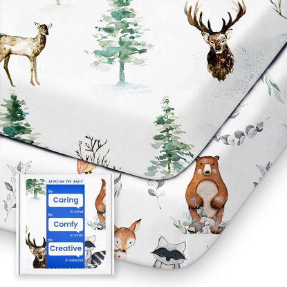 Picture of Pack N Play Sheets Fitted, TotBasic Ultra Soft Animal Mini Crib Sheets, Premium Jersey Knit Pack and Play Sheets Neutral, Stretchy Play Yard Sheets for Pack and Play Mattress, 2 Pack (Bear and Dear)