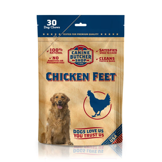 Picture of Canine Butcher Shop Chicken Feet Dog Treats, Raised & Made in USA (30-Pack), Dehydrated Chicken Feet, All Natural Dog Chews & Dog Snacks
