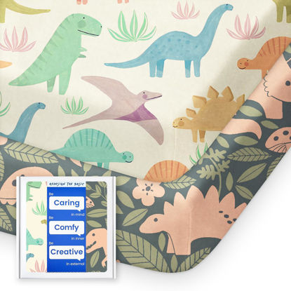 Picture of Pack N Play Sheets Fitted, TotBasic Ultra Soft Dinosaur Mini Crib Sheets, Premium Jersey Knit Pack and Play Sheets, Stretchy Neutral Play Yard Sheets for Pack and Play Mattress, 2 Pack(Vintage Dino)