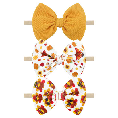 Picture of YanJie Baby Bows for Girls Thanksgiving Turkey Baby Hat Headbands Newborn Girl Hair Bows Toddler Baby Girl Headbands Thanksgiving Hair Accessories