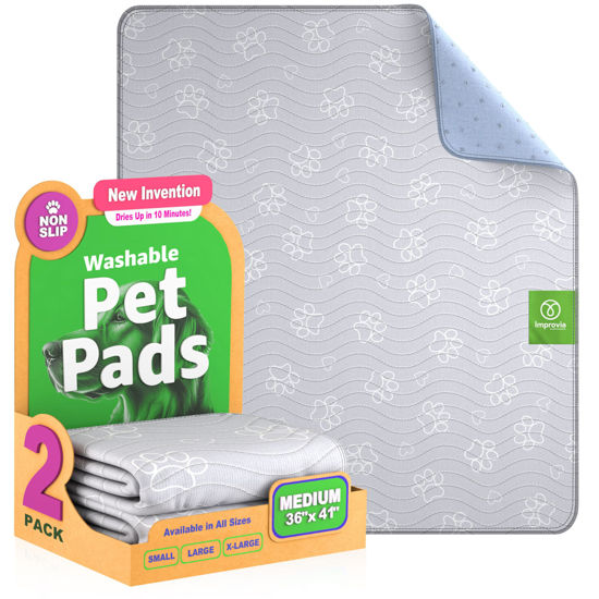 Picture of IMPROVIA® Reusable Puppy Pad - Waterproof, Extra-Absorbent, Washable Pee Pad for Dog Training, Whelping, & More - Protect Your Floors & Pet with Quick-Drying Potty Pad. 2 Pack - 36"x 41"