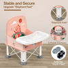 Picture of Baby Travel Booster Seat with Double Tray, BabyBond Upgraded Toddler Portable Baby Chair, Booster Seat for Dining Table, Stable and Foldable Booster Baby Chair for Indoor/Outdoor (Pink Dinosaur)