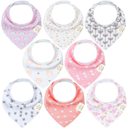 Picture of 8-Pack Organic Baby Bandana Drool Bibs for Girls - Super Absorbent Baby Bibs for Baby Girls, Baby Boys, Soft Cotton Bandana Bibs, Baby Drool Bib, Teething Bibs for Infant, Toddler, Bib(Pink Dreams)