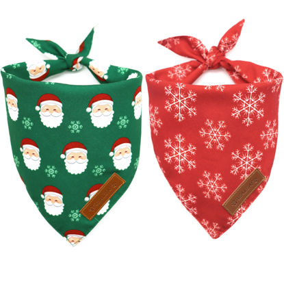 Picture of Realeaf Christmas Dog Bandanas 2 Pack, Snowflake and Santa Claus Dog Scarf for Boy and Girl, Premium Durable Fabric, Holiday Red and Green Bandana for Small and Medium Dogs Cats Pets (Small)