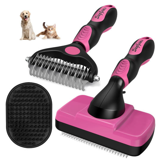 Picture of Augwind 3PCS Dog Brush I Dog Brush for Shedding I Deshedding Dog Brush I Dog Bath Brush I Slicker Brush For Dogs I Dog Comb I Premium Pet Supplies (Red Black)