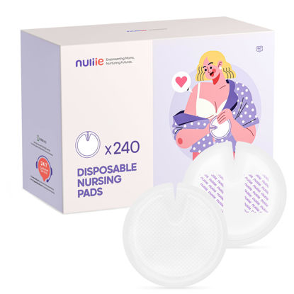 Picture of Nuliie Super Absorbent & Featherlight Disposable Nursing Pads 240 Count, Stay Dry, Soft & Breathable Breast Pads for Leaking Milk, Leakproof, Individually Packaged Breastfeeding Essentials for Moms