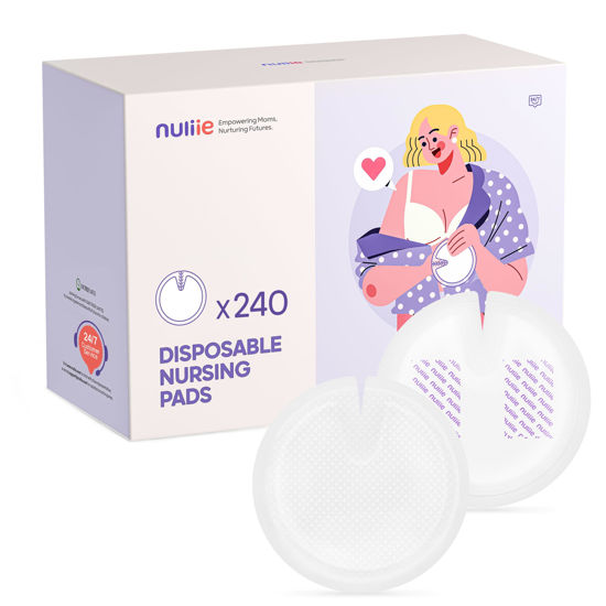 Picture of Nuliie Super Absorbent & Featherlight Disposable Nursing Pads 240 Count, Stay Dry, Soft & Breathable Breast Pads for Leaking Milk, Leakproof, Individually Packaged Breastfeeding Essentials for Moms