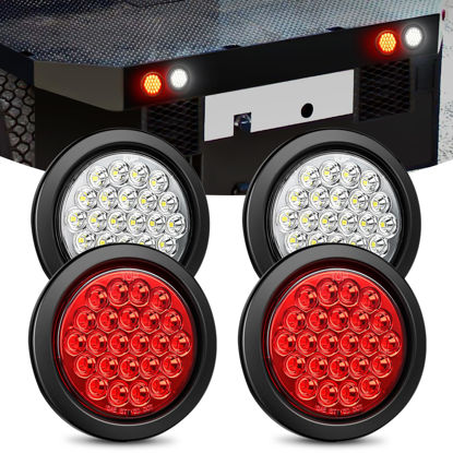 Picture of Nilight 4Inch Round Trailer Tail Light 4PCS White Red Brake Turn Signal Reverse Lights w/Flush Mount Grommets Plugs IP67 Waterproof for 12V Truck Trailer Bus RV Camper ATV UTV