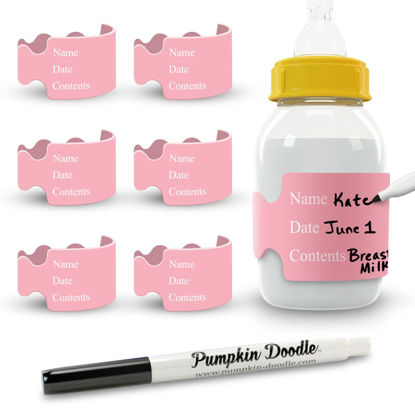 Picture of Pumpkin Doodle-The Original Write and Reuse Baby Bottle Labels for Daycare (Pink-Small) Compatible with Dr. Brown's 4oz Bottle