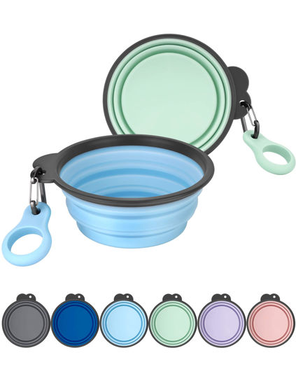 Picture of Aonkey Collapsible Dog Bowls with Bottle Carrier, 2 Pack Travel Dog Water Bowl Upgraded Carabiner, One-piece Molded Rim No Fall Off or Crack, Foldable Silicone Portable for Pets Walking Hiking 37oz